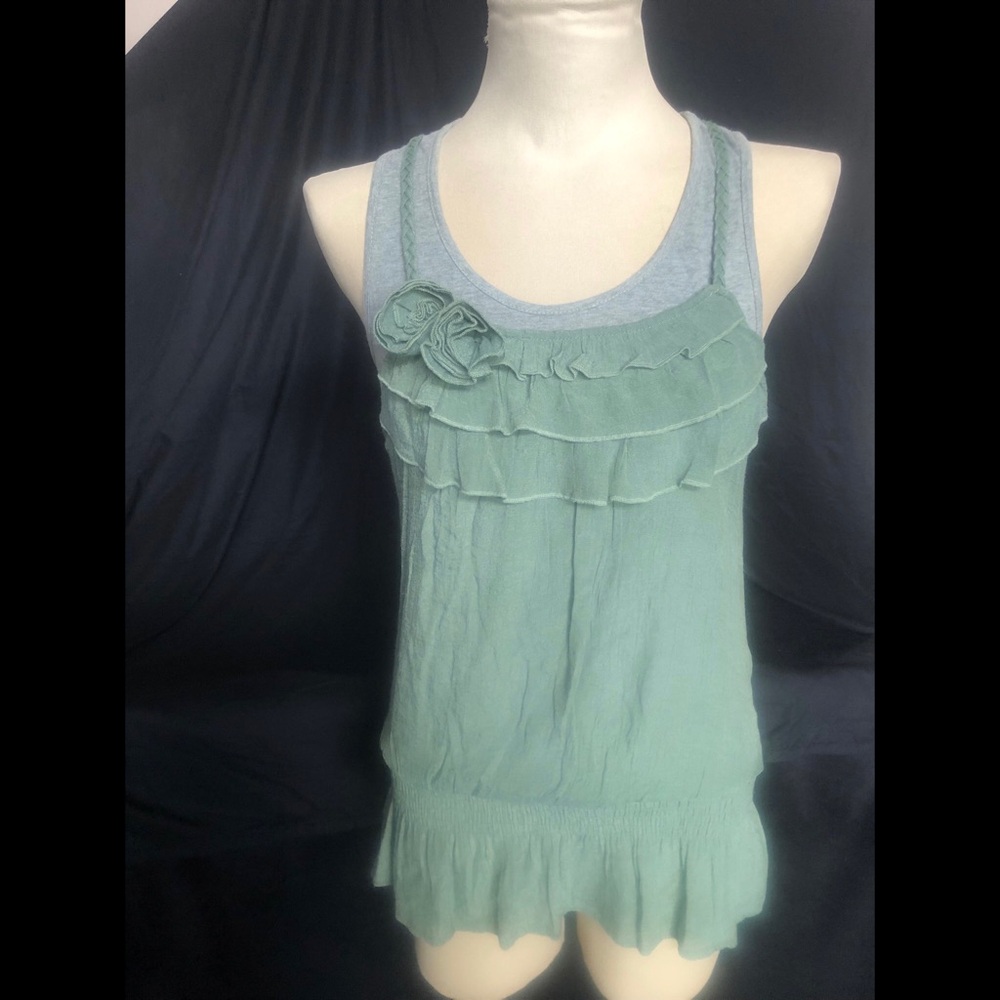 Mine Green Ruffled Layered Summer Tank Top
